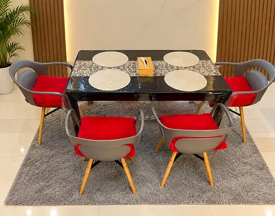 Modern 4-Seater Dining Table Set with Comfortable Armchairs