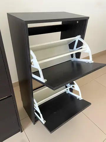 2 IKEA shoe racks. Dark wood shoe cabinet with flip-down compartments - good condition