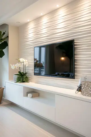 Modern white wall-mounted TV console