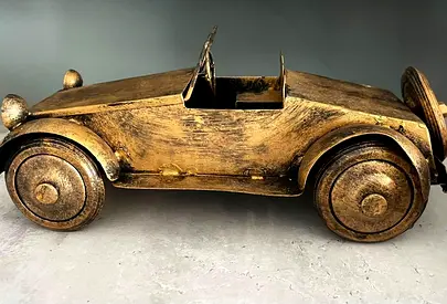 Vintage-style Brass Finish Metal Antique Car Sculpture