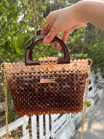 Luxurious gold and brown handmade beaded bag