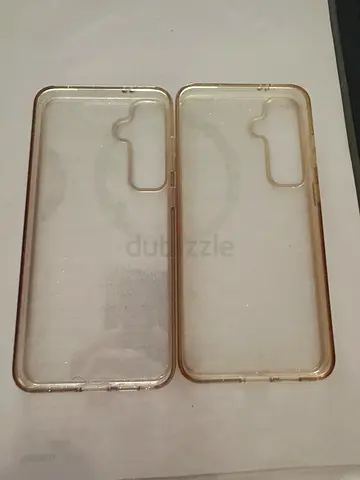 Pair of clear transparent silicone phone cases (gold trim) for Galaxy 24+