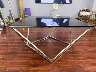 Modern Glass Top Coffee Table with Stainless Steel Geometric Base brand new Pan furniture