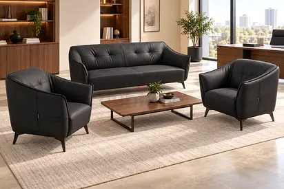 Luxury Black Office Sofa Set – Modern 5 Seater PU Leather Reception & Waiting Room Sofa