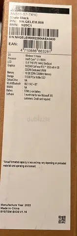 Asus nitro V Laptop - Specs Label (i7, 16GB RAM, 512GB SSD) - 4gb VRAM for sale