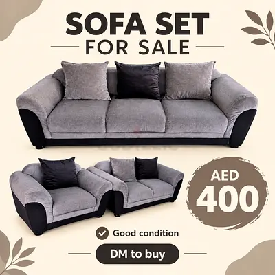 Grey 7-seater sofa and matching armchair set