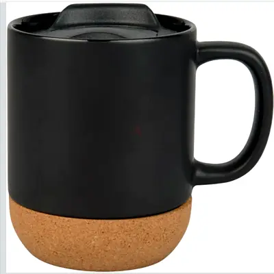 Black ceramic travel mug with spill-proof lid