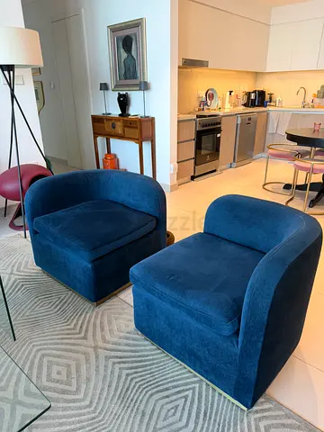 Pair of Navy Blue Velvet Armchairs