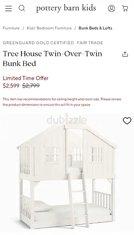 White Twin-over-Twin Treehouse Bunk Bed (Pottery Barn Kids style)