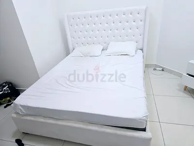 White t queen bed frame with  mattress
