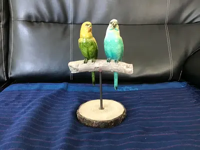 Vintage Ceramic Budgerigar Couple Figurine