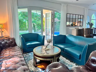 Teal Blue Leather Sofa Set for Sale
