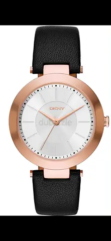 DKNY Rose Gold Case Black Leather Strap Women's Watch