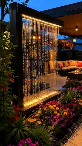 Outdoor LED Waterfall Feature with Frame Luxury Night Garden Rain Shower with Warm Lighting