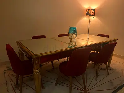 Luxury Contemporary Gold & Red Dining Set