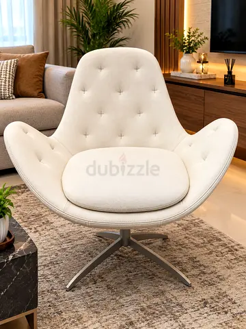 Modern Cream Swivel Accent Lounge Chair with Tufted Back