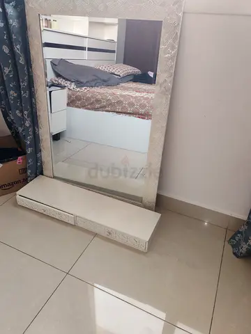 Freestanding Decorative Full-Length Mirror with Shelf - White