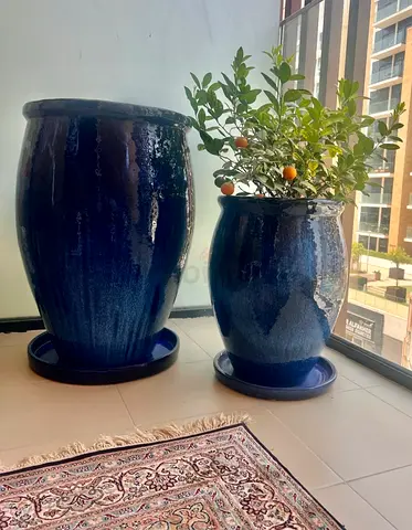 Blue ceramic planters