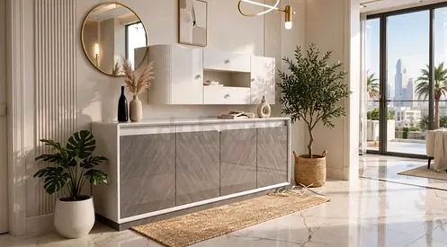 Modern low sideboard / console cabinet with wood finish