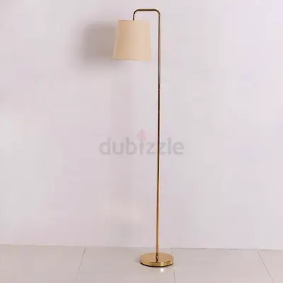 Slim brass floor lamp with cream fabric shade - modern minimalist - 165 cm