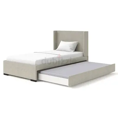 Light grey upholstered single bed with headboard - modern frame