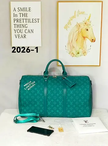 Teal Monogram Travel Duffel Bag with Shoulder Strap - master copy
