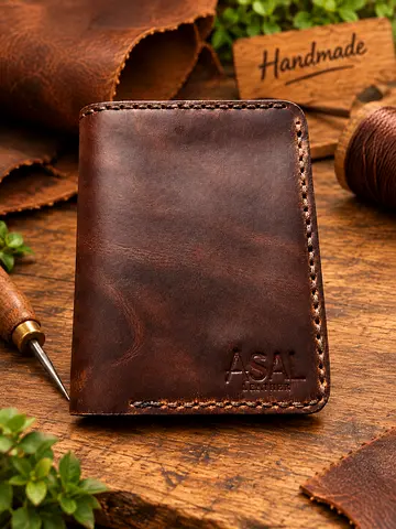 Handmade Brown Leather Bifold Wallet - ASAL LEATHER