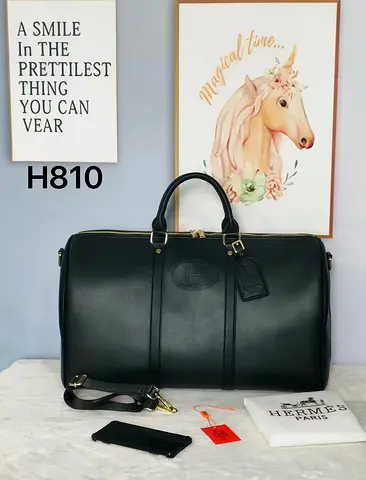 Black Hermes-style Leather Travel Duffel Bag with Shoulder Strap - master copy