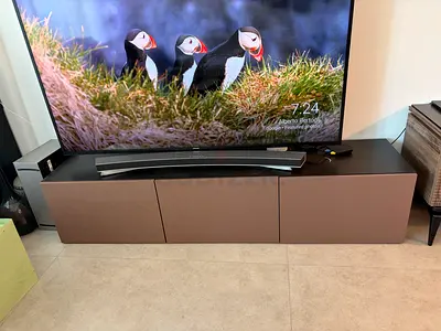 IKEA Low-profile modern TV cabinet / media console - brown, 3 compartments - 43x181x40cm