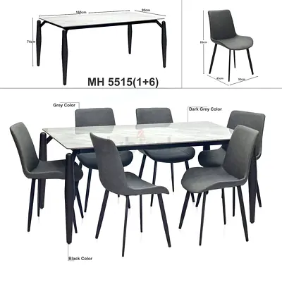 Modern 6-Seater Dining Table with Marble Top and Upholstered Chairs (1+6)