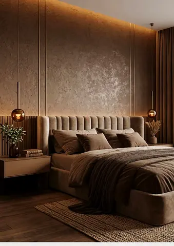 King-size upholstered bed with headboard