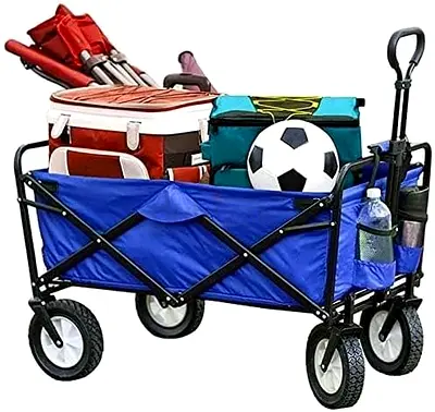 Heavy Duty Folding Garden Wagon with Adjustable Rotary Handle