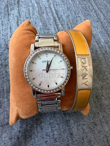 DKNY Women's Silver Crystal Bezel Watch with Matching DKNY Bangle