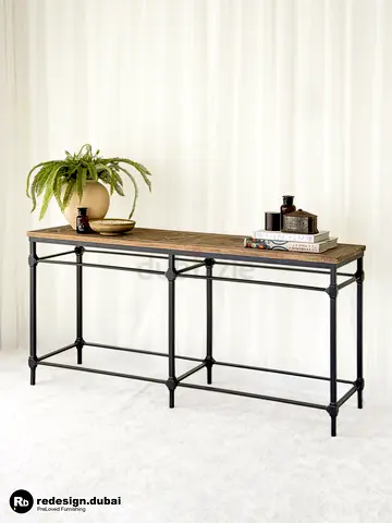 POTTERY BARN RECLAIMED WOOD & CAST IRON CONSOLE TABLE or sideboard farmhouse buffet credenza rustic