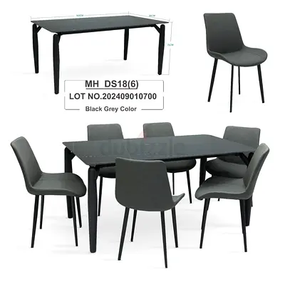 Modern Black Grey 6-Seater Dining Table with Chairs