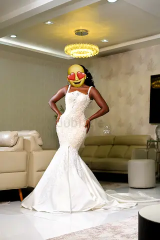 White beaded mermaid wedding dress - size approx 36-38