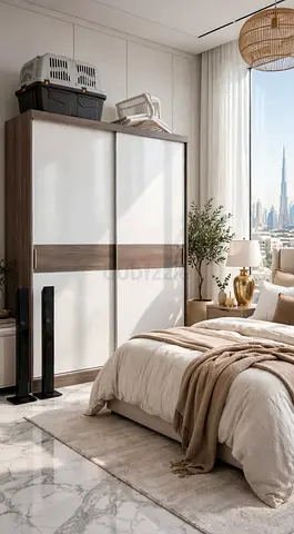 Two-door sliding wardrobe in wood and white finish - good condition
