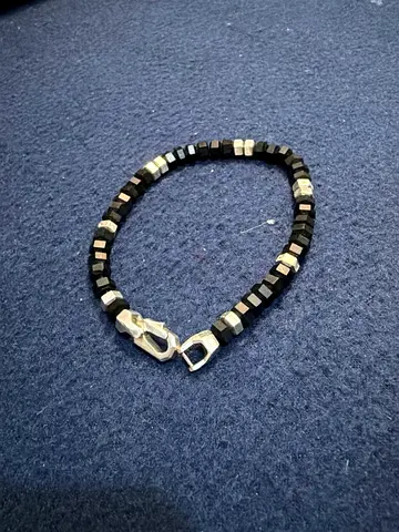 Daived yurman Men's black bead  aqiqbracelet with silver clasp - casual bracelet