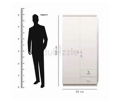 White 2-Door Wardrobe with Drawers - 190cm H x 90cm W