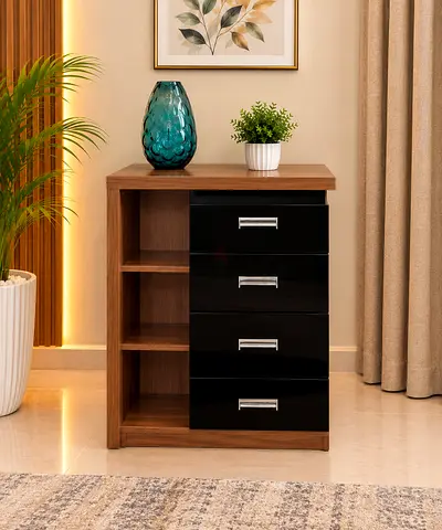Compact 4-Drawer Wooden Cabinet with Open Shelves - Good Condition