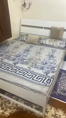 Queen bed frame with mattress and headboard - used, good condition