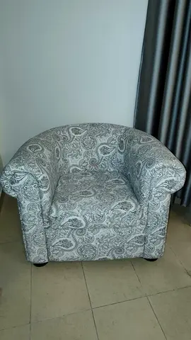 Single Armchair with Grey Paisley Fabric - Excellent Condition