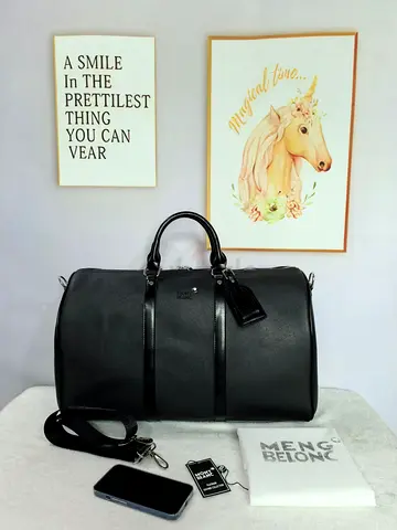 Black Mengs Belong Large Duffel Travel Bag with Shoulder Strap