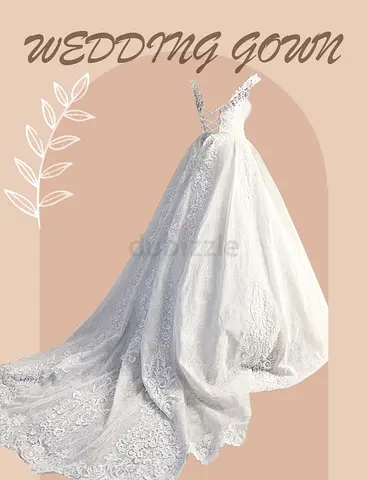 White Lace A-line Wedding Gown with Train - Size Available