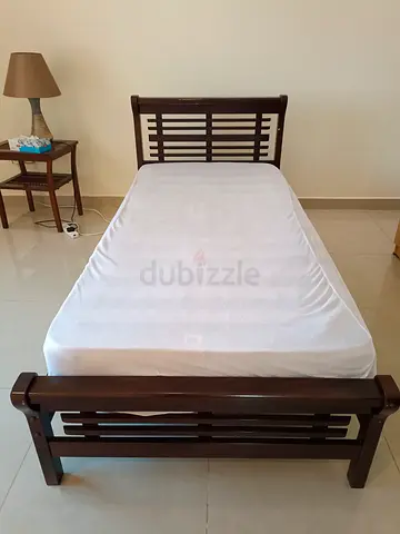 Single Wooden Bed Frame with Slatted Headboard and Footboard with mattress, protector& bedding
