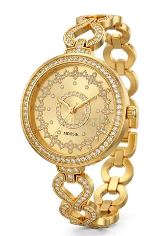 MOOSIE Women's Gold Colour Watch – Elegant Crystal Design