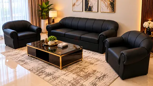 Brand New Luxury Black PVC Leather Sofa Set 3+1+1 – Premium Comfort – Only AED 450