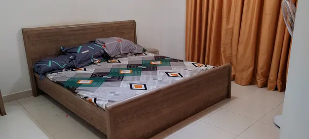 King wooden bed frame with headboard - good condition