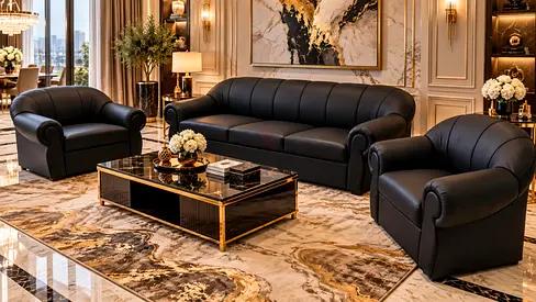 Black PVC Leather Sofa Set – Premium Comfort – Brand New AED 450