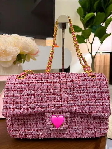 Pink Tweed Chain Shoulder Bag - Small Women's Handbag